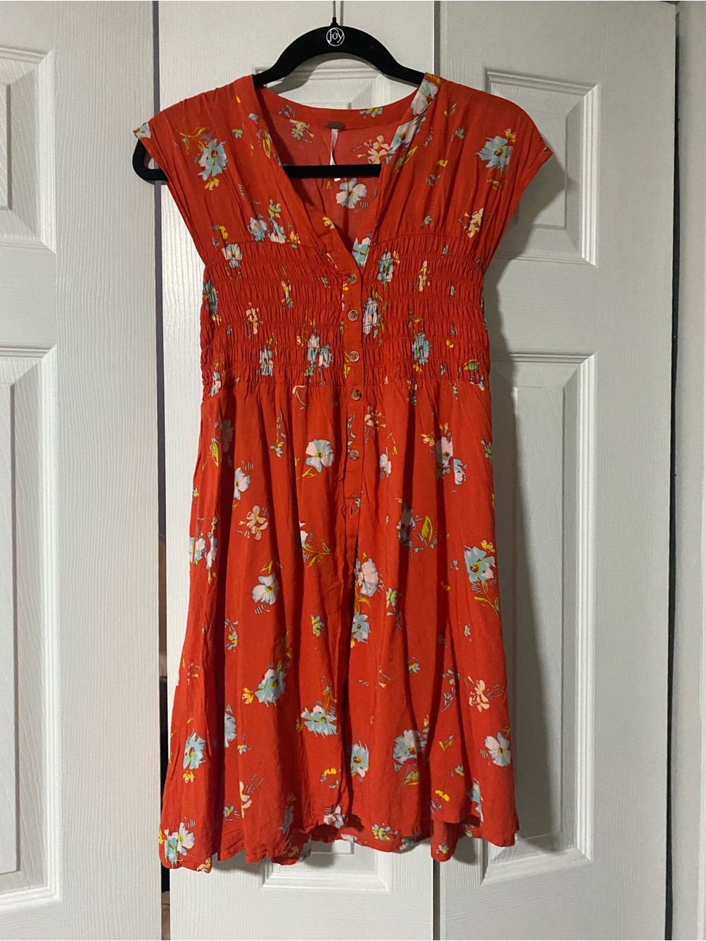 Free People Orange Floral Smocked Button-Front Mini Dress